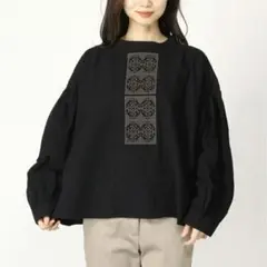 SM2 サマンサモスモス　刺繍ブラウスプルオーバー　ボリューム袖　黒　ブラック