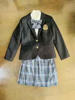 〔アリサナ〕卒服165 金ボタンのネイビージャケットと青チェック柄スカートセット