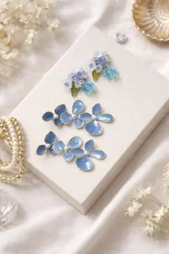 フラワーピアス 青系　カラードレス 結婚式 新品未使用