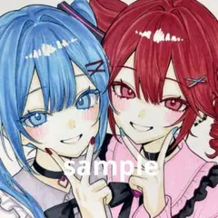 ボカロ 初音ミク 重音テト 手描きイラスト 色紙 ファンアート コピック 地雷系