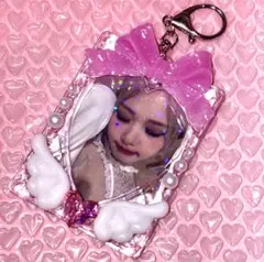 トレカケースキーホルダー レジンデコ キルティング ピンク