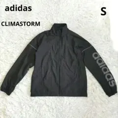 adidas ナイロンジャンパー 黒 ロゴ ジップアップ 裏地メッシュ S