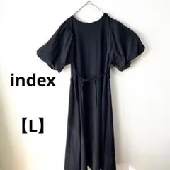 インデックス【L】半袖ロングワンピース 異素材切り替え　ワールドブラック
