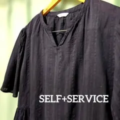 【SELF+SERVICE】 半袖 ブラウス ネイビー Ｌのサムネイル