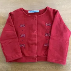 80㎝　カーディガン　ファミリア　女の子　厚手　赤　リボン