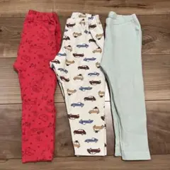 UNIQLO レギンス3本セット　90 カーズ、車柄、ミントグリーン