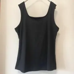 シーイン リブ タンクトップ スクエアネック 無地 0XL 黒 ゆったり