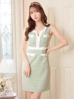 DAZZY グリーンチェック柄ノースリーブドレス