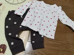 ハート柄トップス＆花柄パンツセット