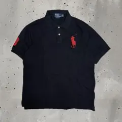 90s ポロラルフローレン ポロシャツ 半袖 ビッグポニー 刺繍 黒 2XL