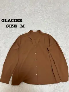 GLACIER Vネック ブラウス M ブラウン 長袖[312]