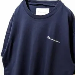 チャンピオン ロゴ刺繍 Tシャツ ネイビー 紺色 L 古着