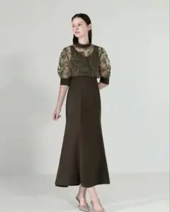 LEJA】レジャ パールネックパフスリーブボレロ格子レースパーティー