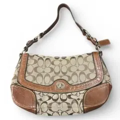 コーチ バッグ　シグネチャー キャンバス レザー ブラウン　ソーホー