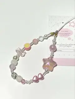 ビーズストラップ　ピンク　韓国　y2k