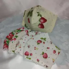 ハンドメイドインナーマスク立体　大人用　5点　いちご柄布マスク