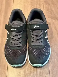 【美品】asics キッズシューズ 22.0cm ブラック/グレー ゴム紐