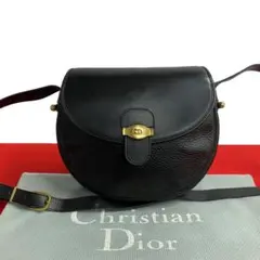 極美品 クリスチャンディオール CD ロゴ レザー ショルダーバッグ ブラック.