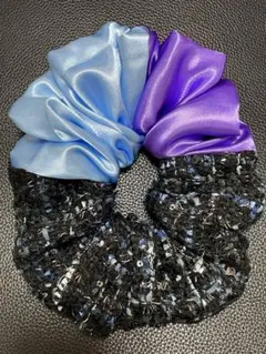 ブラックブルーツイードパープルミックスシュシュ