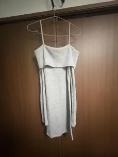 リブニット ノースリーブワンピース グレー