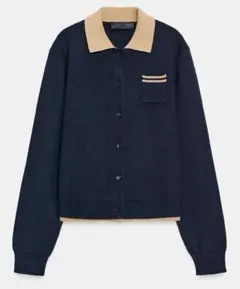 新品タグ付★ZARA コントラスト ダブルレイヤー ポロニットカーディガン M
