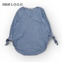 H&M L.O.G.G. ストライプシャツ【F】 七分袖 袖リボン Vネック