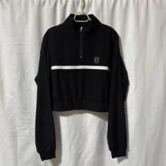 エックスガール　ハーフジップ　クロップド丈　コーデュロイ　ブラック　M