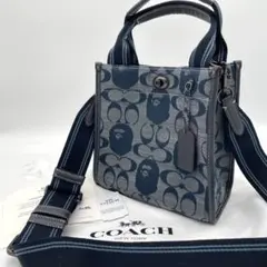 【未使用級】コーチ×エイプ　2way バッグ　コラボ　シグネチャー　青