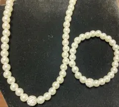 淡水パールネックレス ブレスレット 2点セット ラインストーン付き