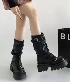 ブラックロングブーツ　厚底エンジニアブーツ　y2k NuNuNa