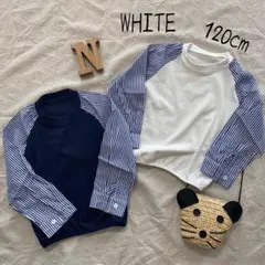 韓国子供服*ストライプ シャツ トップス (ホワイト120cm)