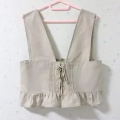 エヘカソポ ビスチェ フリル 編み上げ ナチュラル系 森ガール ベージュ 淡色のサムネイル