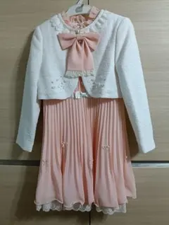 入学式卒園式　白ピンク 半袖ワンピース ツイードジャケット 120〜130