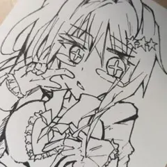 手描きイラスト オリジナルキャラクター モノクロ