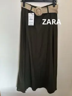 未使用品⭐️ZARAオリーブ 色無地フレアスカート Sサイズ ベルト付き