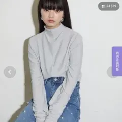 THEyonラメハイネック 長袖カットソー シルバー