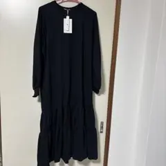 ティアードデザイン ブラックロングドレス Lサイズ