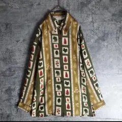 ヴィンテージ 総柄シャツ ボタニカル柄 レトロ 古着