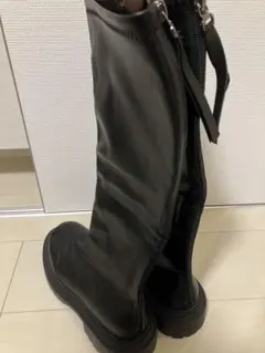 ブラックロングブーツ 合成皮革 サイドファスナー