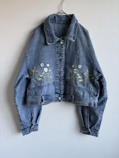 205 zeroデニムジャケット 花柄 刺繍 ショート丈M-L