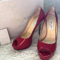 ✨極美品　ジミーチュウ　エナメル　オープントゥ　ハイヒール　パンプス　レッド