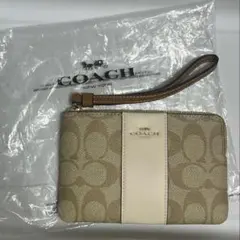 COACH コーチ ポーチ リストレット ハンドバッグ キャンバス ストライプ