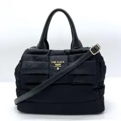 美品✨プラダ ハンドバッグ リボン 2way キルティング 黒 ボンバー