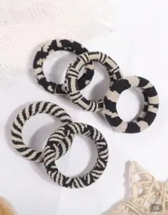 新品未使用　多色・縞模様 ヘアゴム 5個セット　厚手