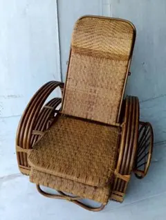 ヴィンテージ】藤家具 ラタン リクライニングチェア オットマン付き