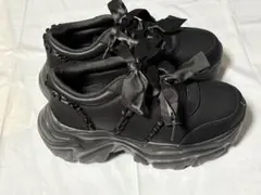 【新品】☆完売品☆ WEGO ダブルリボン厚底ダッドスニーカー Ｌブラック