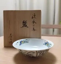 人間国宝今泉今右衛門 本人作 色絵緑地菓子器 共箱 東Y8-0603☆新