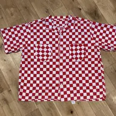 50s 開襟　半袖シャツ　オープンカラー　チェッカーフラッグ　ボックスシルエット 50s 開襟シャツ 半袖 オープンカラー チェッカーフラッグ