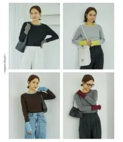 しまむら 田中里奈 mysa closet テレコ配色Tシャツ ブラウン　3L