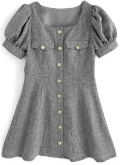 ❤︎ ツイードスクエアネックフレアミニワンピース[tg647]